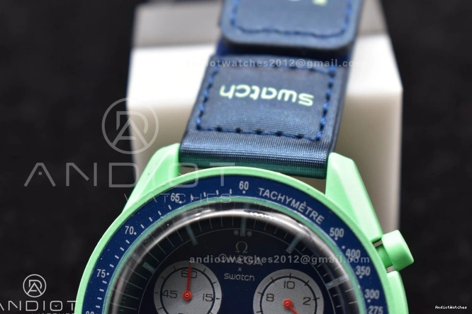 Strap Omega on Moonwatch Bioceramic x Swatch 1181 WeatherProof Earth Mission Quartz to Nylon 0804
